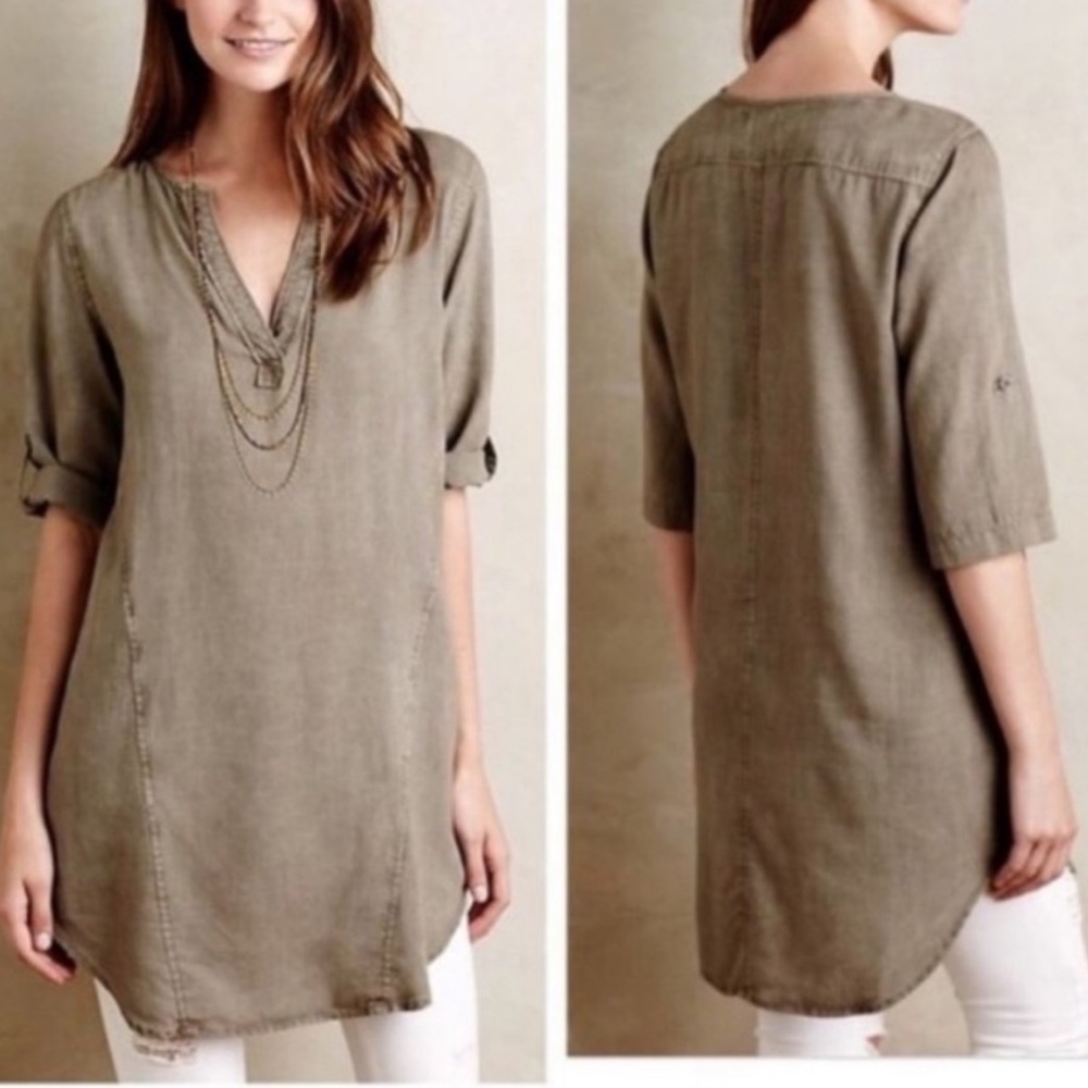 Cloth and Stone dusty tan washed chambray shift dress
